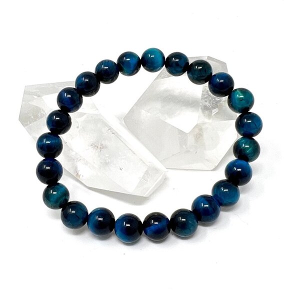 Blue Tigers Eye Beads Bracelet Jewelry Natural Stone Crystal gemstone NEW - Picture 2 of 7